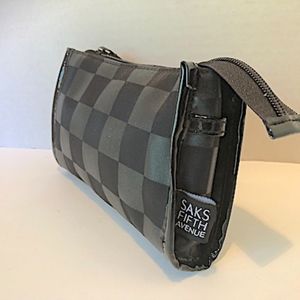 SAKS FIFTH AVENUE BLACK CHECK COSMETIC CASE
